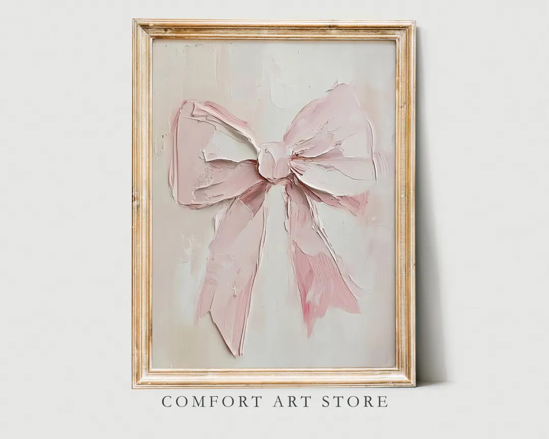 Pink Bow Print Valentines Day Wall Art Vintage Oil Painting Pink Nursery Decor Romantic Coquette ... | Etsy (US)