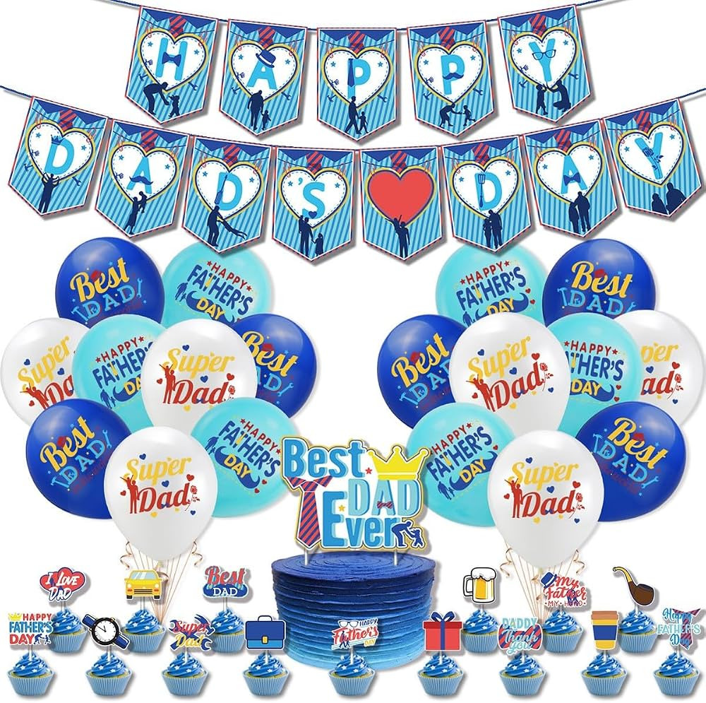 Father's Day Party Decorations Set, Banner Balloons Cake Toppers | Amazon (US)
