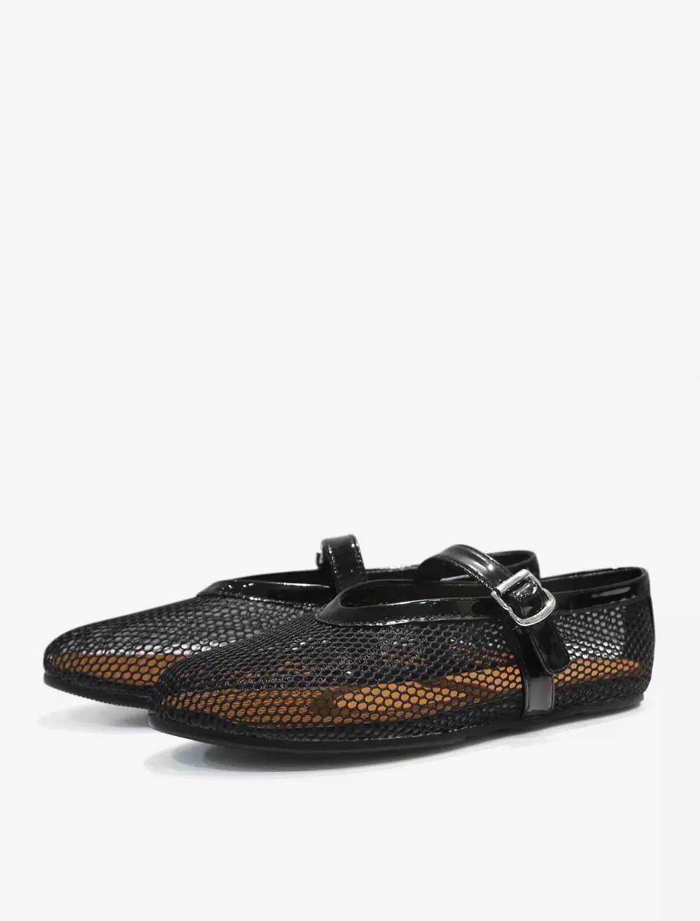 Ballerines Femmes Mary Jane Chaussures Plates Noires À Bout Rond En Maille À Boucle | Milanoo