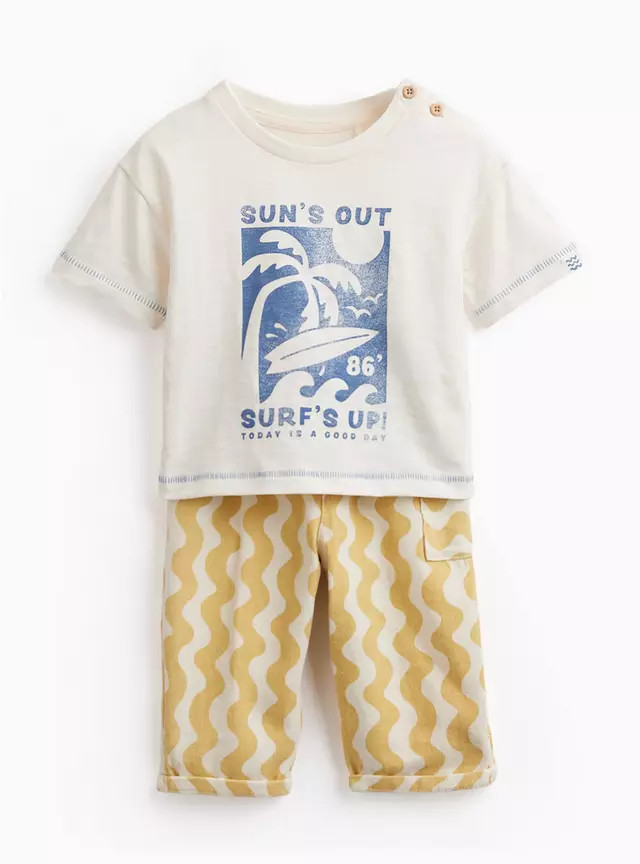 Buy White Surf Graphic T-Shirt & Trousers Set 3-6 months | Baby Holiday Clothes | Tu | Tu Clothing