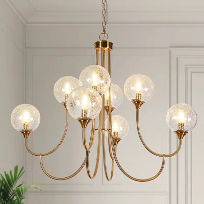 Jenavicia 36.6" W 8-Light Dimmable Metal Chandelier with Crackled Glass | Wayfair North America