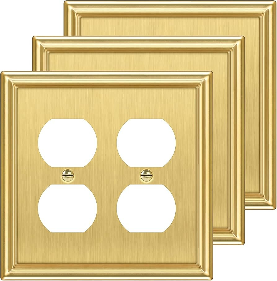 Brushed Brass Gold Metal Decorative Double Outlet Cover Plate,3 Pack | Amazon (US)