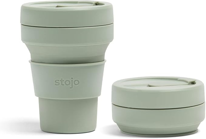 Stojo On The Go Coffee Cup | Pocket Size Collapsible Silicone Travel Cup – Sage Gray, 12oz / 35... | Amazon (US)