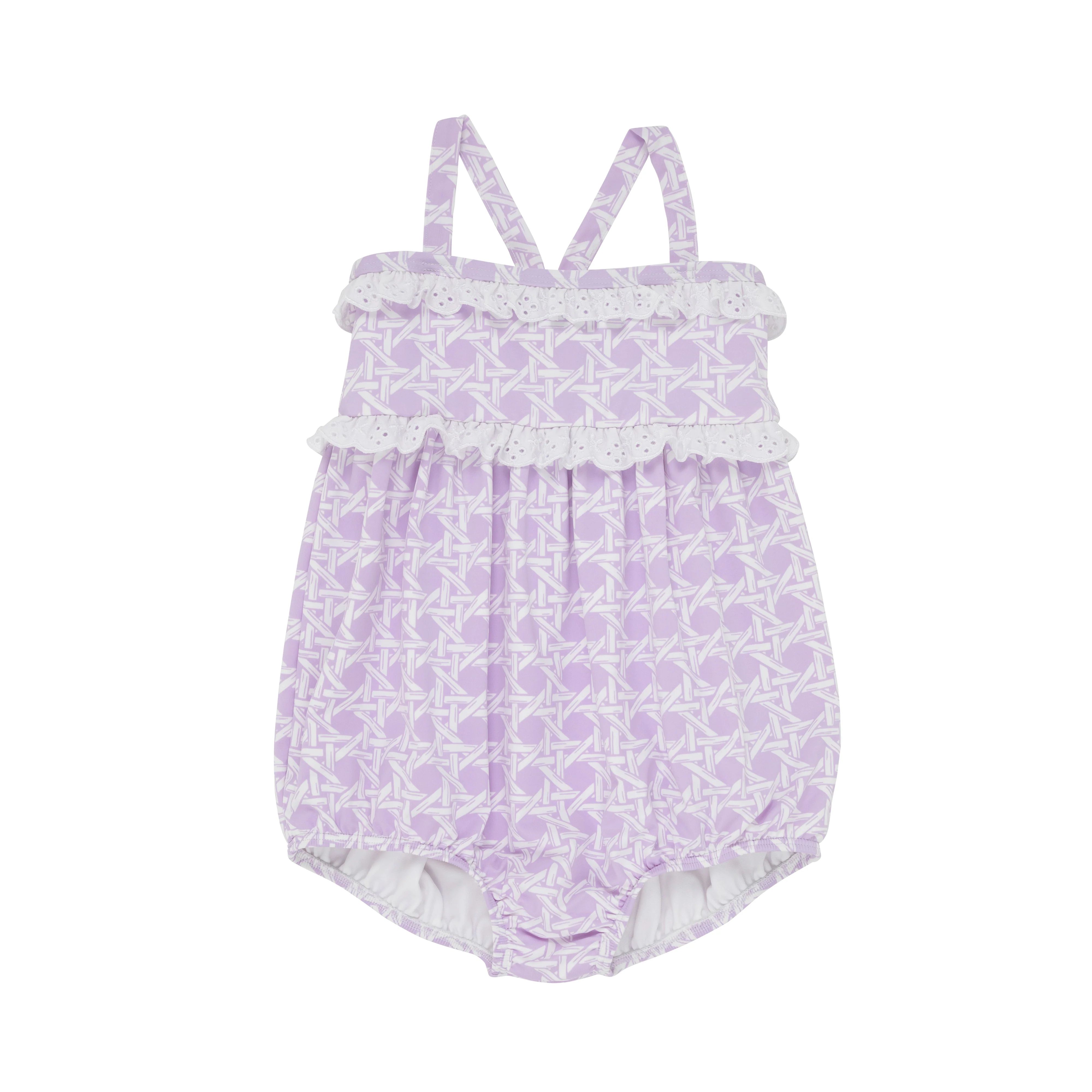 St. Bart's Bubble Bathing Suit - Ocean Club Cane with Palm Beach Pink & Worth Avenue White Eyelet | The Beaufort Bonnet Company