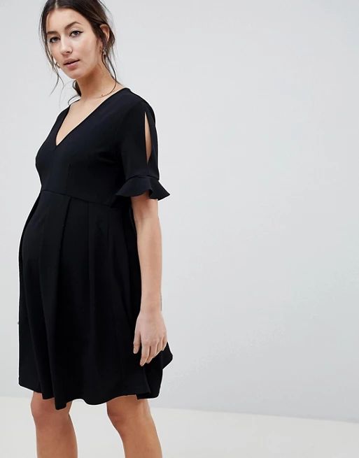 ASOS DESIGN Maternity mini v neck smock dress with frill cuff | ASOS US