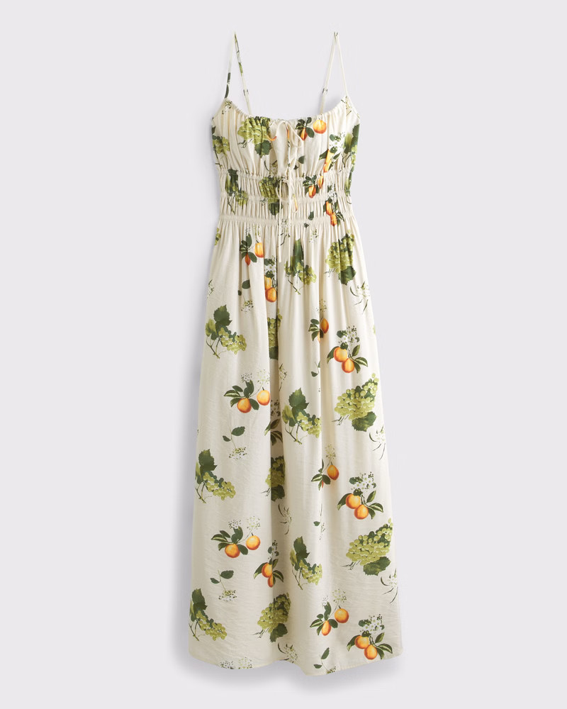 Smocked Tie-Front Maxi Dress | Abercrombie & Fitch (US)