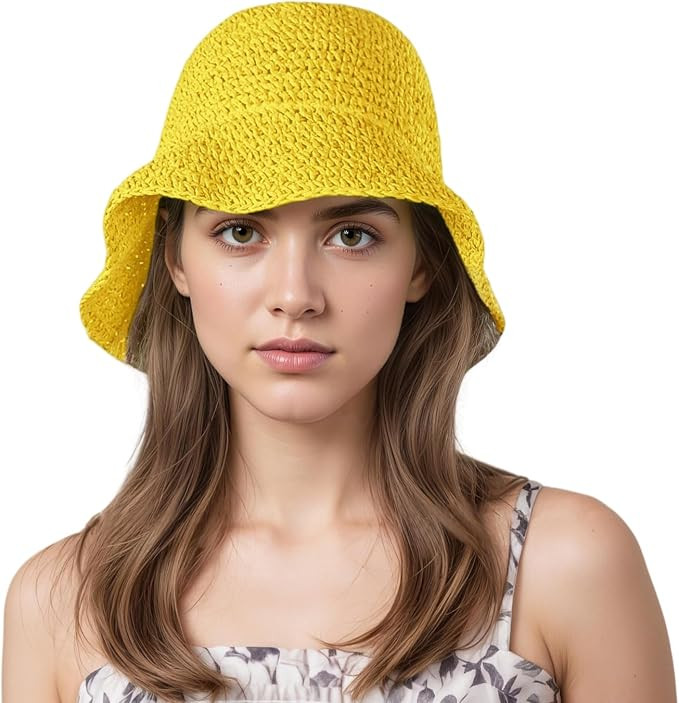 Floppy Straw Sun Hat Foldable Hand-Woven Crochet Straw Hats Outdoor Summer Beach Headwear for Wom... | Amazon (US)