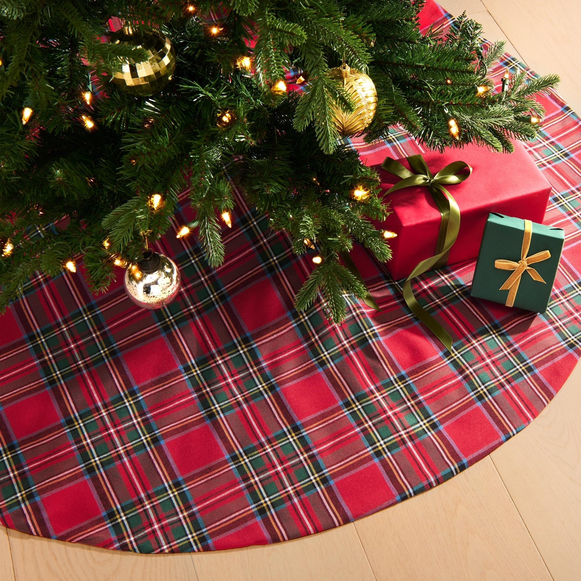 Elrene Home Fashions Stowe Tartan Plaid Cotton Blend Christmas Holiday Décor Tree Skirt, 48" Rou... | Amazon (US)