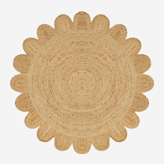 Brown Natural Jute Scalloped Rug 122x122cm | TK Maxx