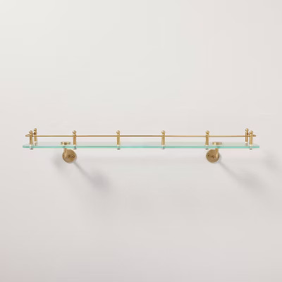 24" Decorative Glass Wall Shelf with Brass Rail - Hearth & Hand™ with Magnolia | Target