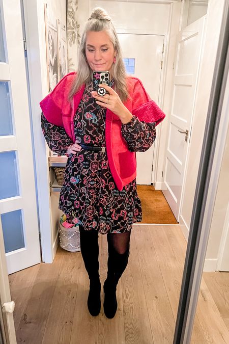 Ootd - Monday. A printed mini dress (ly Shoeby), paired with over the knee Vivaia boots and a pink gilet (secondhand). Celine belt. 



#LTKstyletip #LTKworkwear #LTKeurope