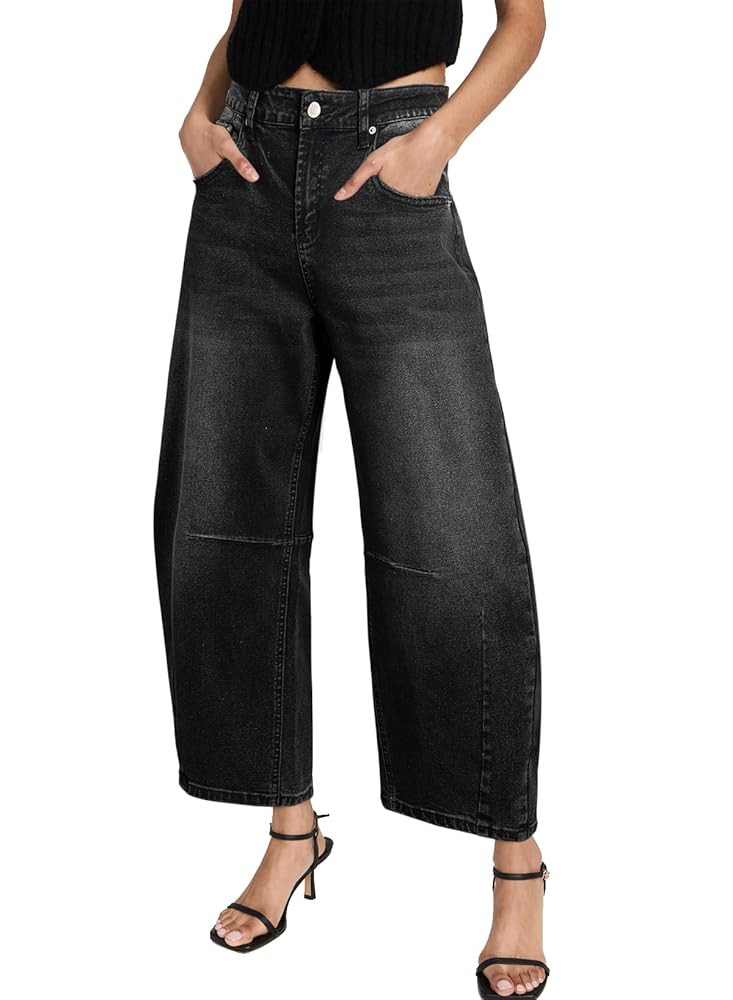 Sidefeel Women's Barrel Jeans Wide Leg Vintage Mid Rise Y2k Baggy Boyfriend Ankle Denim Pants | Amazon (US)