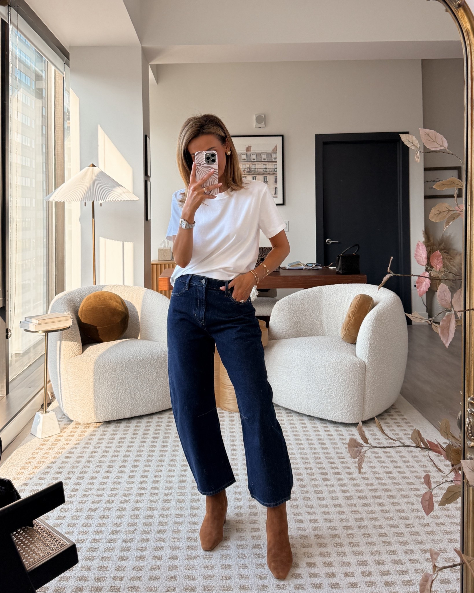 Barrel jeans and a white tee has been my fall uniform! I love the fit of these! Get 40% off right now through 9/21 during @bananarepublic friends and family sale! #bananarepublic #bananarepublicpartner 

#LTKStyleTip #LTKSaleAlert #LTKFindsUnder100