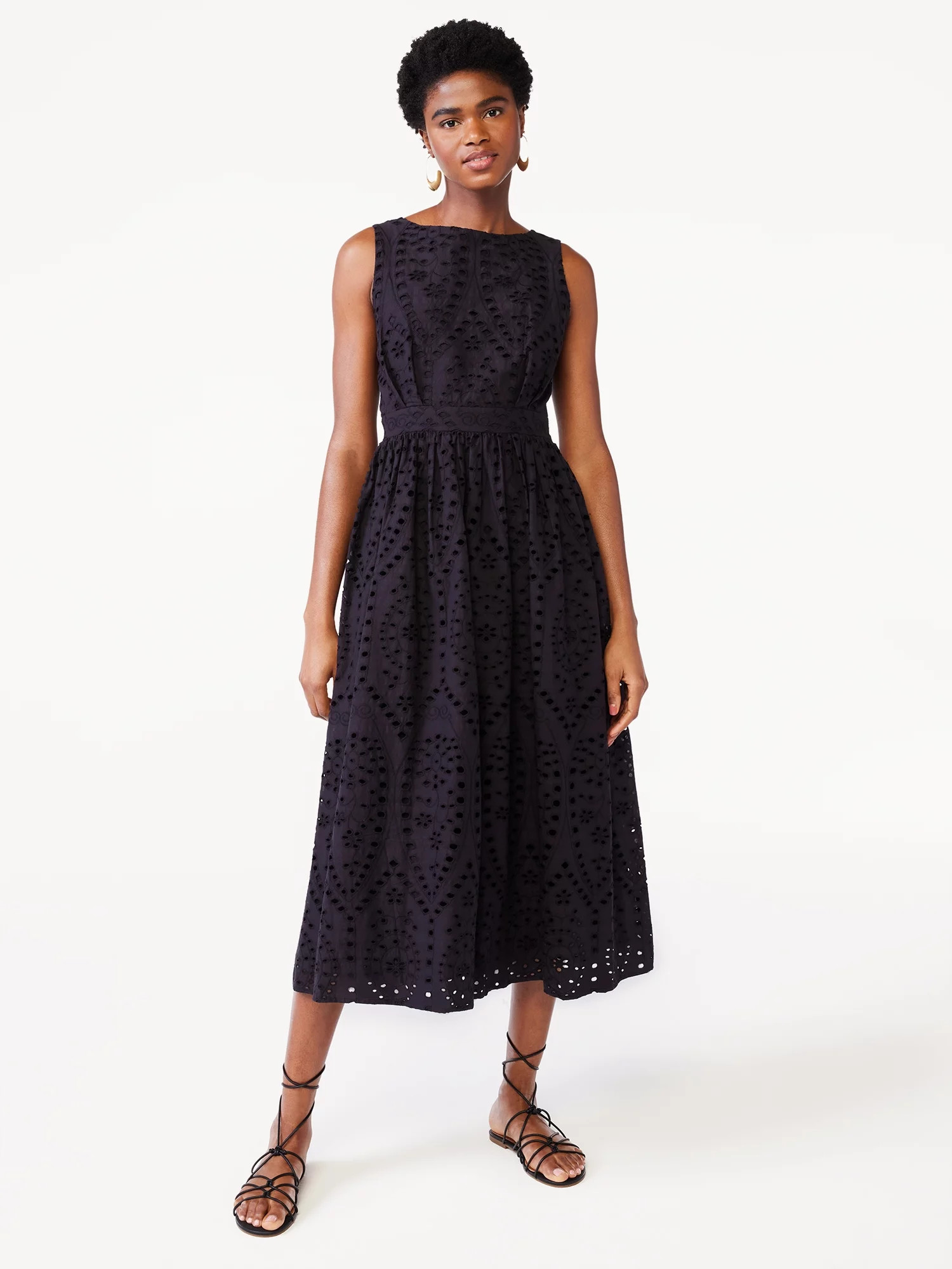 Scoop Women's Eyelet Midi Dress | Walmart (US)