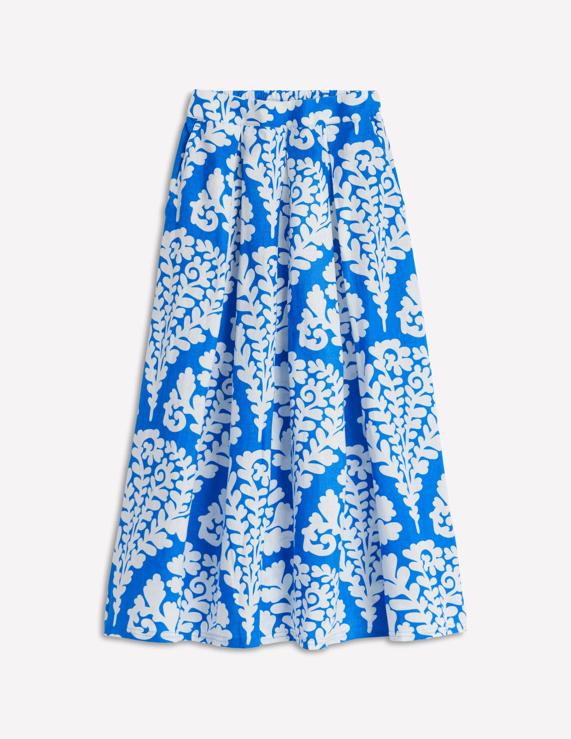 Verity Linen Midi Skirt-Cerulean Blue, Blossomy | Boden UK