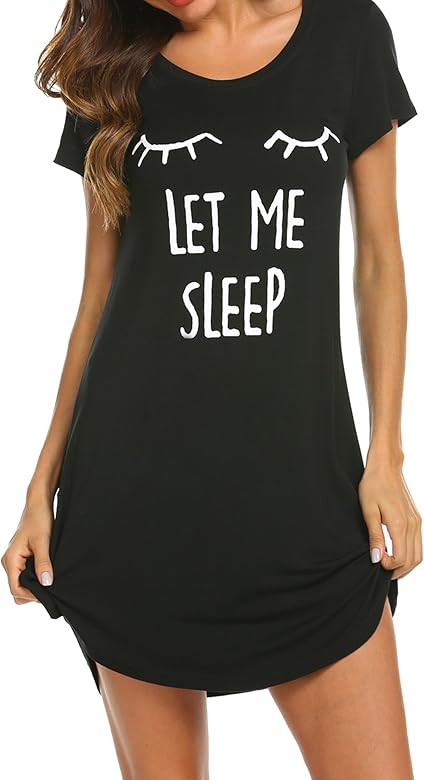 Hotouch Nightgown Womens Cotton Night Shirt for Sleeping Sleepwear Short Sleeve Cute Print Sleep ... | Amazon (US)
