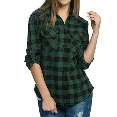 Simin shirts for women Plaid Shirts for Women Long Sleeve Christmas Fall Jacket Green M Women s polyester shirt | Walmart (US)