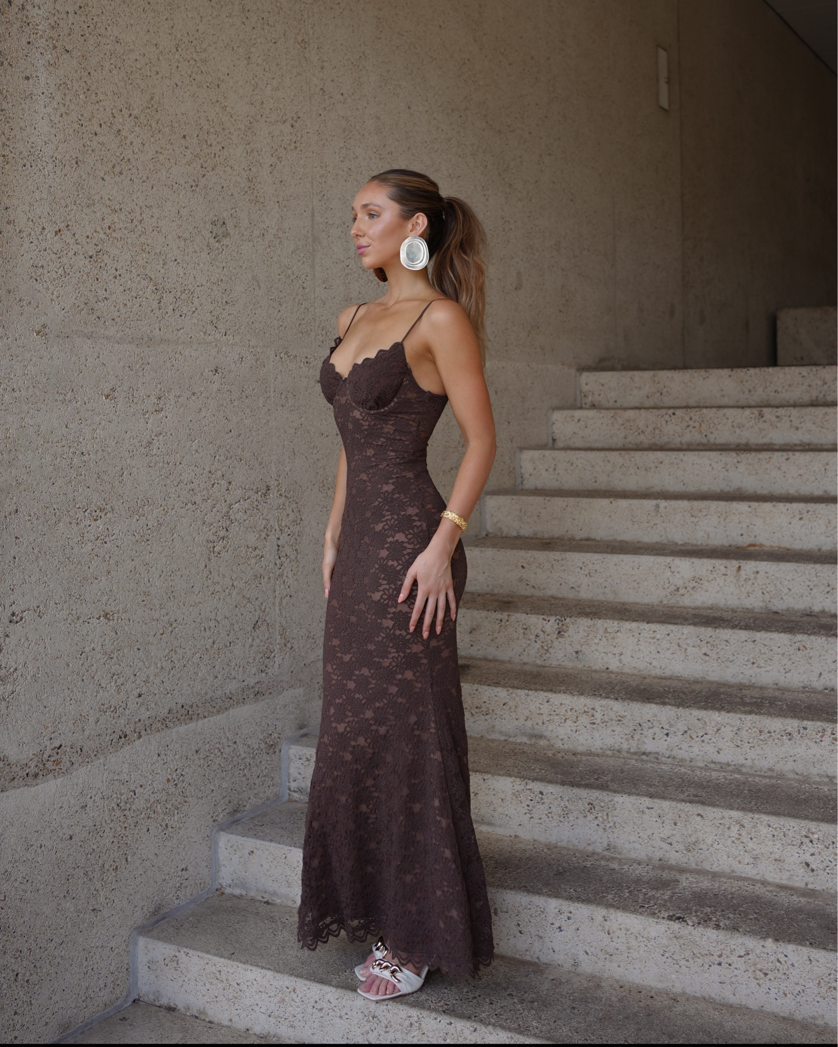 chinese dress ladies Camielle Brown Maxi Dress