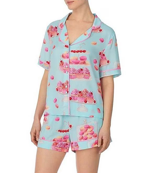 Satin Sweets Print Short Sleeve Notch Collar Shorty Pajama Set | Dillard's