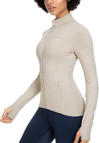 QUEENIEKE Running Jackets for Women, Cottony-Soft Full Zip Slim Fit Athletic Workout Jacket with Poc | Amazon (US)