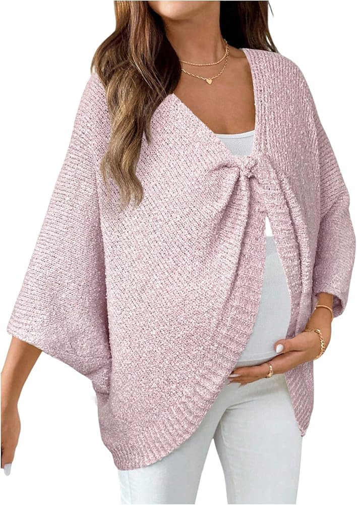 Milumia Women's Maternity Twist Front Sweater V Neck Long Sleeve Loose Pullover Top Knitwear | Amazon (US)