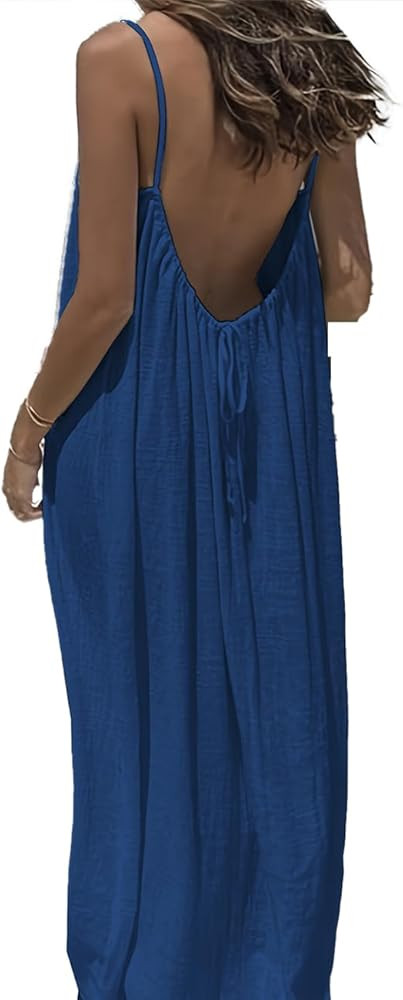 Womens Summer Casual Sleeveless Backless Cami Sundress 2026 Vacation House Dress | Amazon (US)