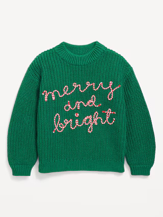 Mock-Neck Embroidered Graphic Sweater for Toddler Girls | Old Navy (US)