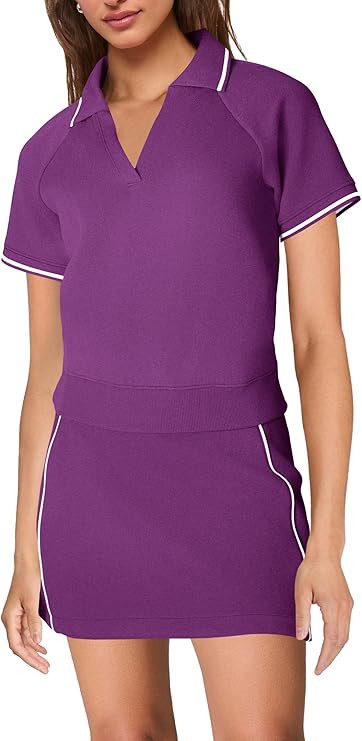 SENSERISE Womens Workout Sets 2 Piece Outfits V Neck Short Sleeve Polo Shirt and Tennis Skort Set... | Amazon (US)