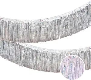LILF Premium Glitter Silver Fringe Streamers for Party Decorations -4 Layers Thick, 2 Pack | Foil... | Amazon (US)
