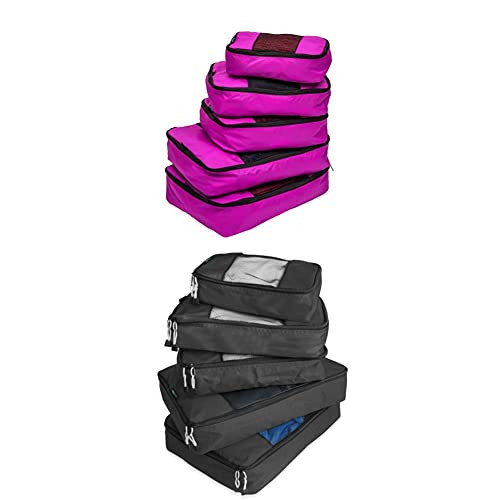 TravelWise Luggage Packing Organization Cubes 5 Pack, Pink, 1 Small, 2 Medium, 2 Large & TravelWise Luggage Packing Organization Cubes 5 Pack, Black, 2 Small, 2 Medium, 1 Large | Amazon (US)