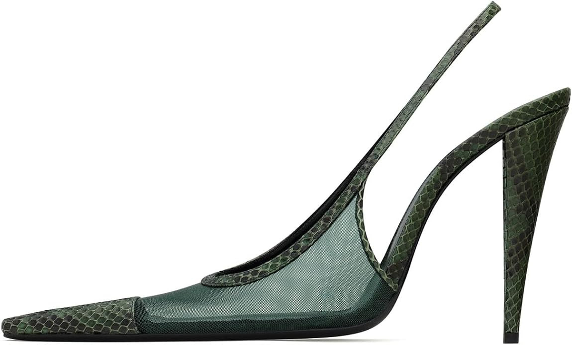 Yishaweiqi Mesh Slingback Heels for Women Square Toe Stiletto High Heels Breathable Snake Pattern... | Amazon (US)