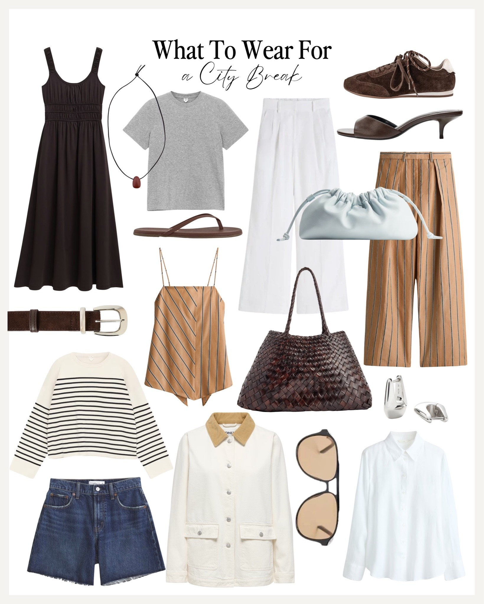 City break capsule wardrobe ✈️🤎

Spring summer, city breaking packing, striped knit, midi dress, h&m co-ord, barn jacket, straw bag, white linen trousers, denim shorts

#LTKuk #LTKsummer #LTKspring