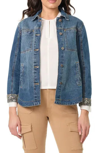 CURVE APPEAL Denim Shirt Jacket in Ocean Liberty Floral at Nordstrom Rack, Size Small | Nordstrom Rack