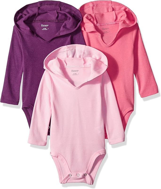 Hanes baby-girls Ultimate Baby Flexy 3 Pack Hoodie Bodysuits | Amazon (US)