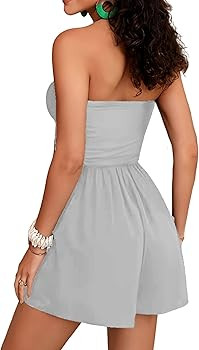Women Summer Casual Strapless Rompers Tube Top Shorts Jumpsuit Sleeveless Off Shoulder Sexy Beach... | Amazon (US)