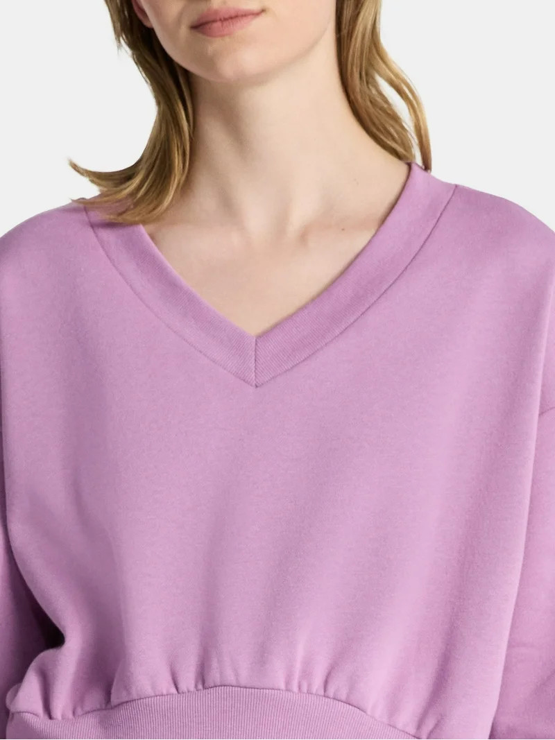 No Boundaries V-Neck Fleece Cropped Sweatshirt, Women's | Walmart (US)