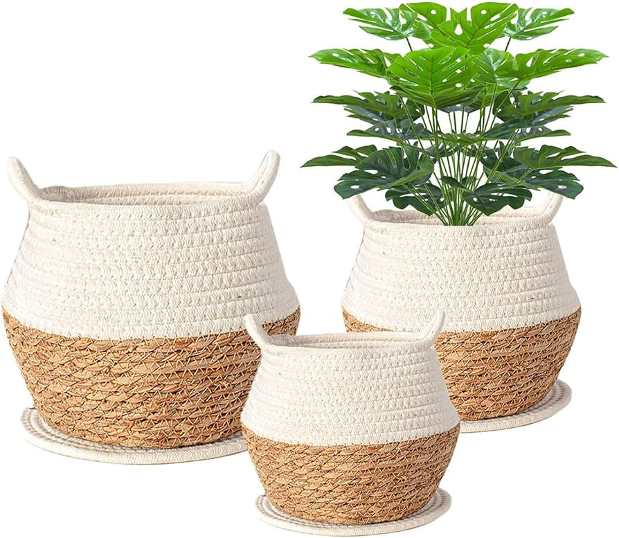 Jookeepoe 3 Pcs Seagrass Planter Basket for Indoor,Hand Woven Basket Planter,Natural Plant Basket... | Amazon (US)