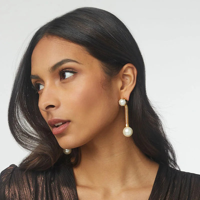 Lele Sadoughi GOLD PEARL SNAKE CHAIN LINEAR EARRINGS | eBay US