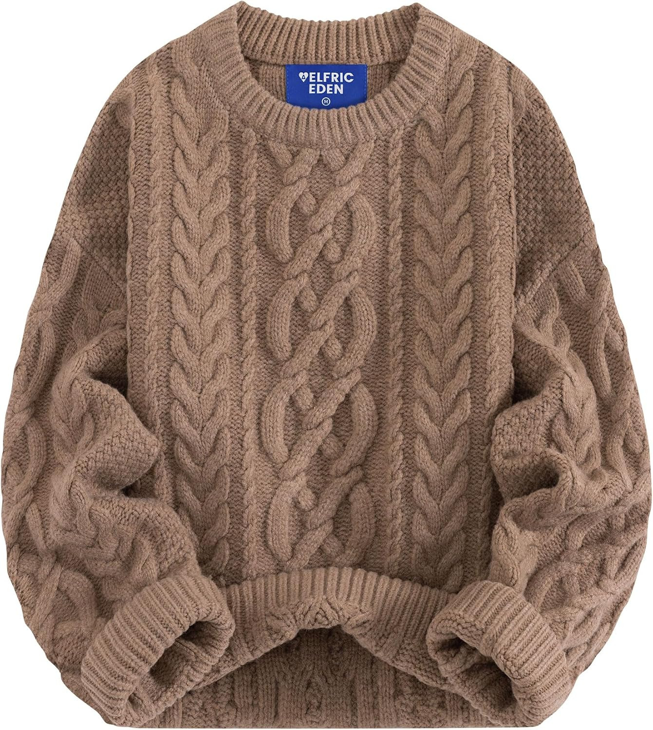 Aelfric Eden Sweaters for Women Oversized Chunky Cable Knit Crew Neck Solid Pullover Sweater Trendy Vintage Fall Tops | Amazon (US)