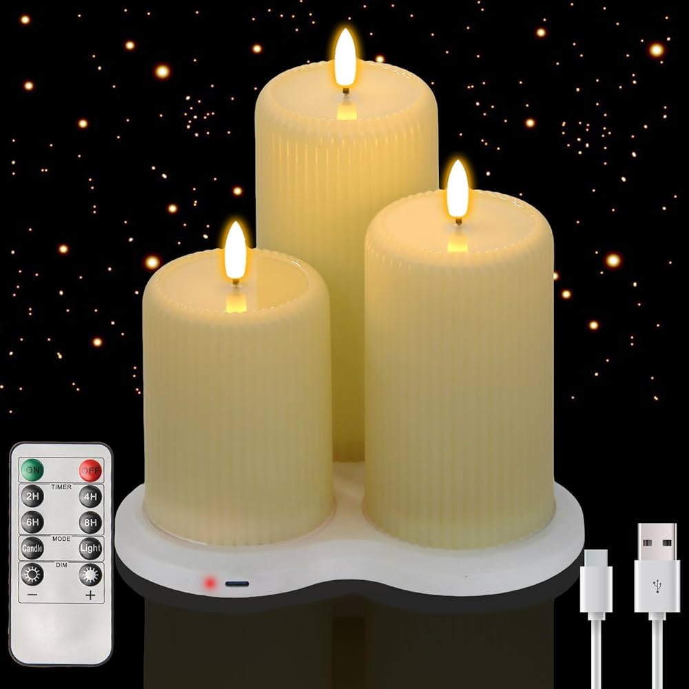 Rechargeable Flickering Flameless Candles with Remote, Small LED Pillar Candles with USB Charging... | Amazon (US)
