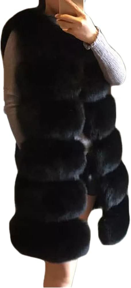 Lisa Colly Women's Faux Fox Fur Coat Jacket Winter Thick Warm Faux Fur Vest Outwear | Amazon (US)