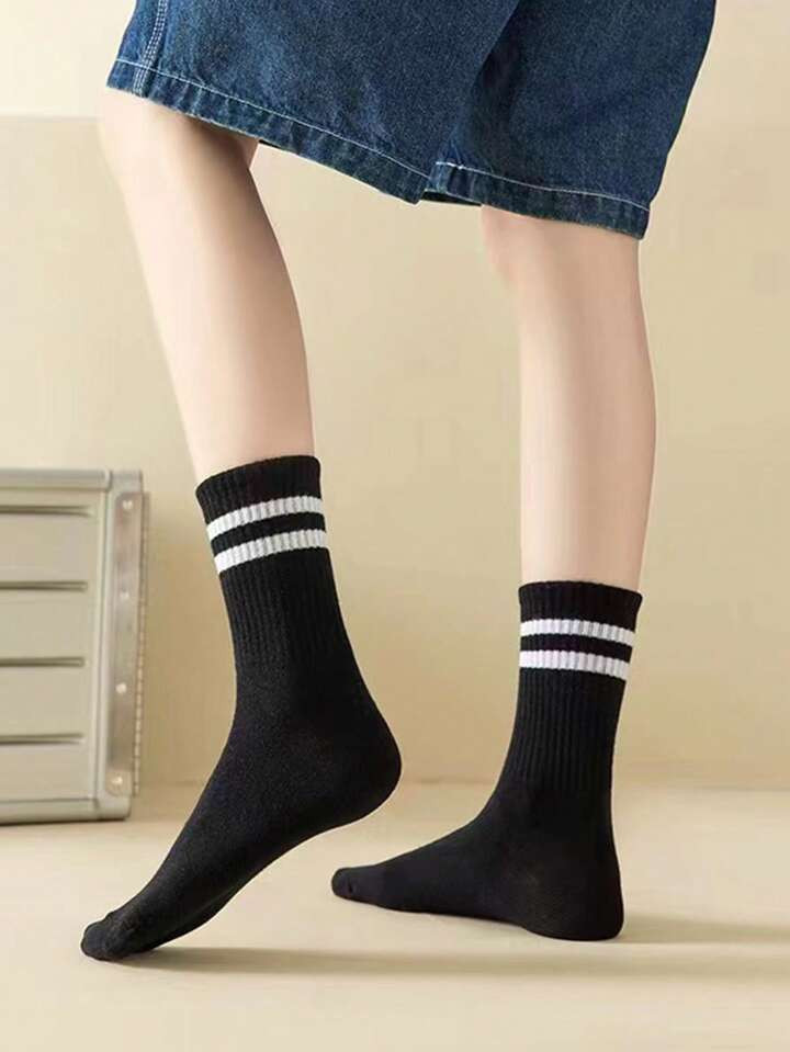 1 par Calcetines de tripulación unisex con estampado de rayas casual para diariamente | SHEIN