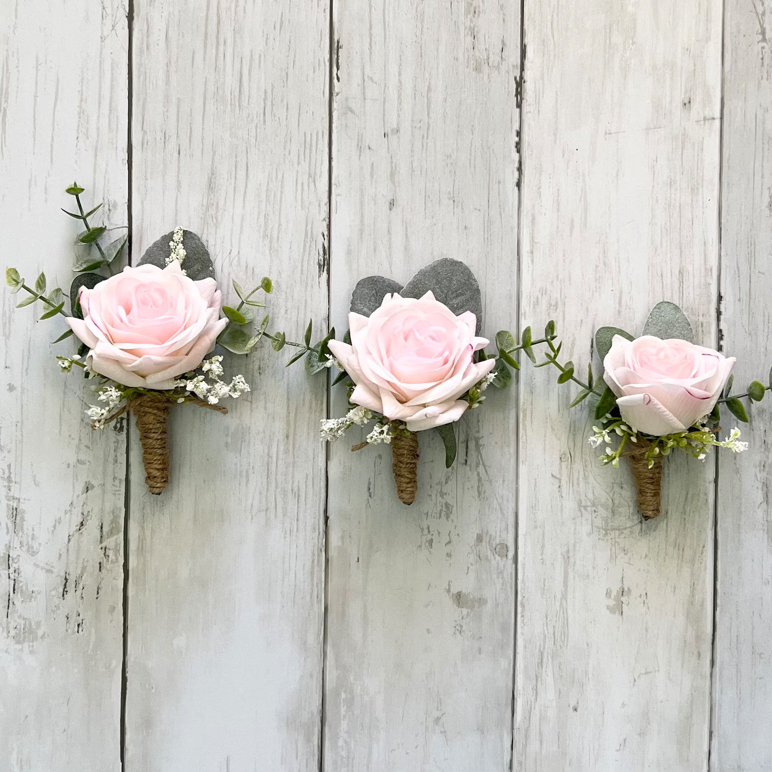 Boho Rose Boutonniere With Eucalyptus, Light Pale Blush Pink Realistic Rose Wedding, Faux Silk Wr... | Etsy (US)