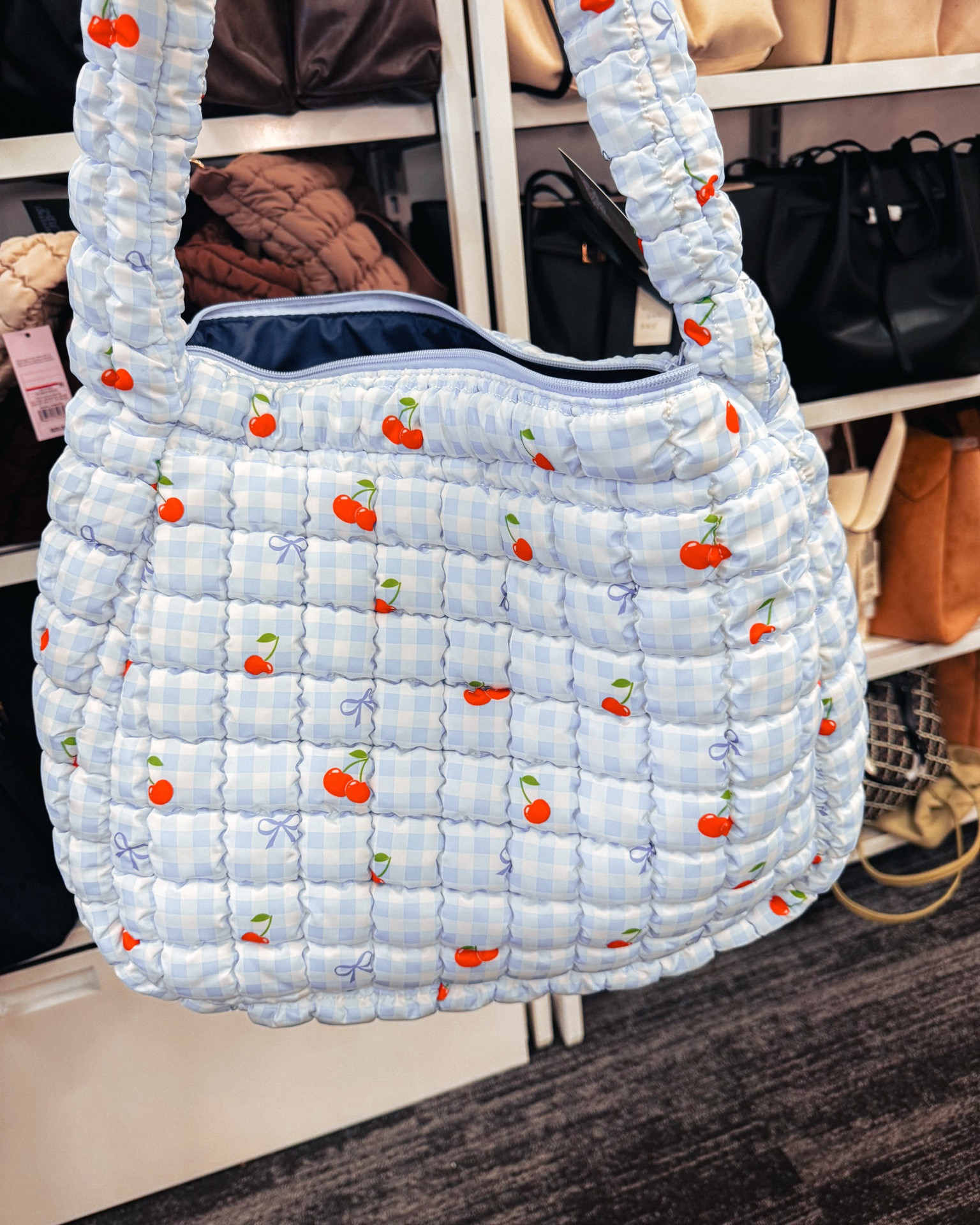 Puffer Bags at Target! #target #puffer #bags #weekender #cherries