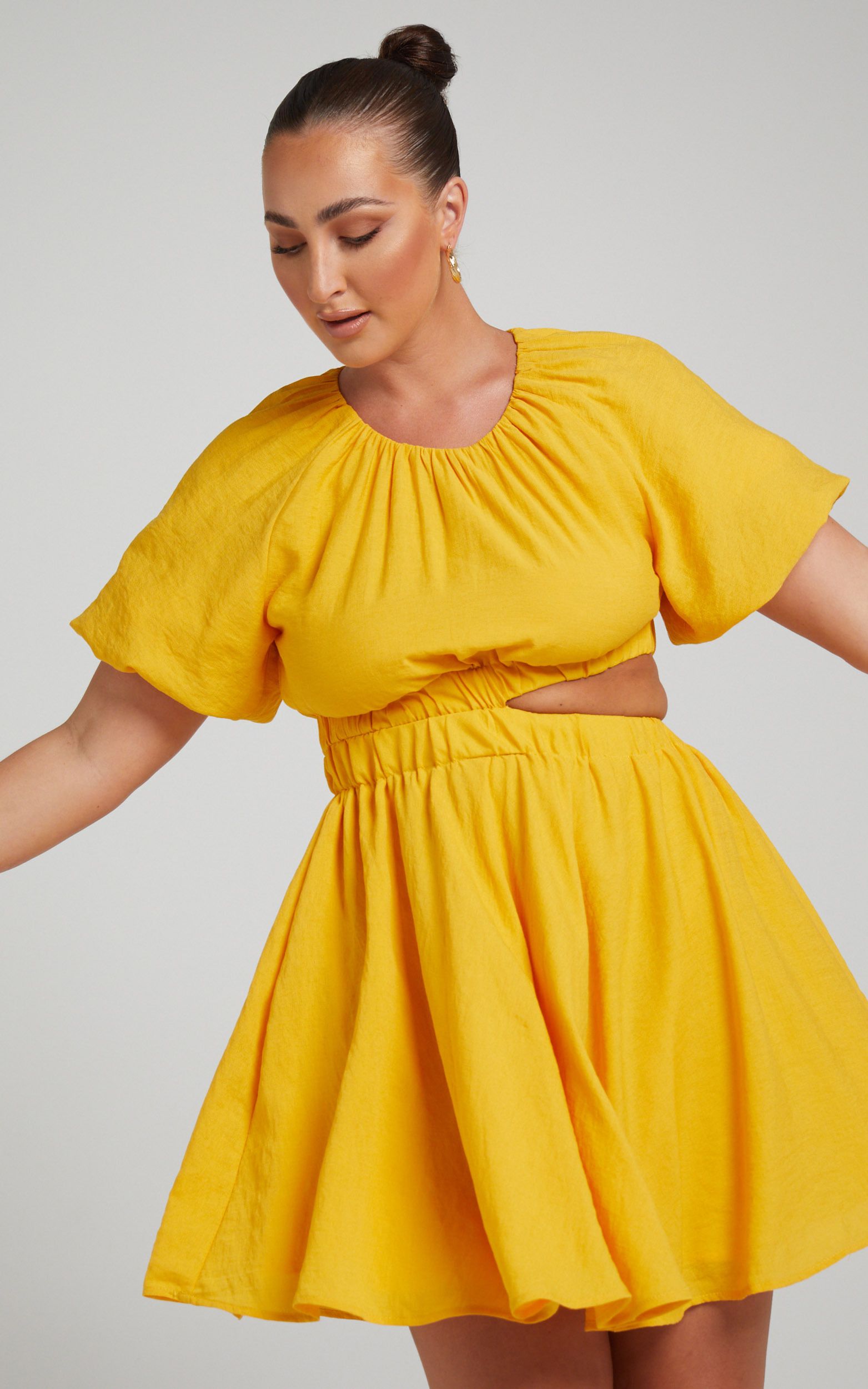 Hadley Puff sleeve cut out mini dress in Yellow | Showpo | Showpo - deactived