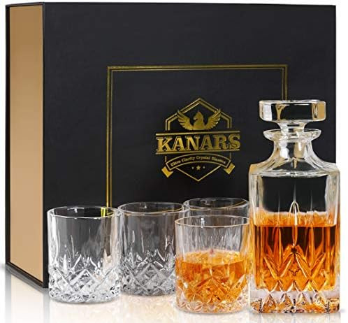 KANARS Whiskey Decanter And Glasses Set in Unique Gift Box - Original Crystal Liquor Decanter Set... | Amazon (US)