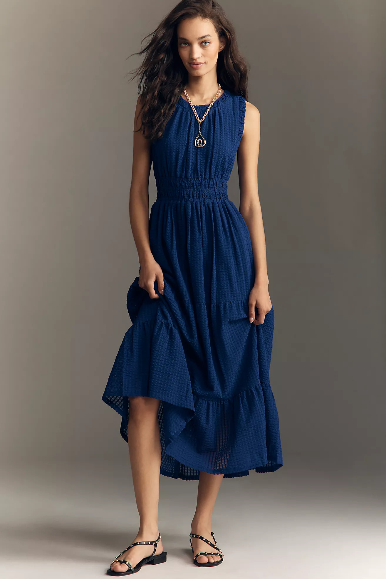 By Anthropologie Sleeveless Smocked Waist A-Line Midi Dress | Anthropologie (US)