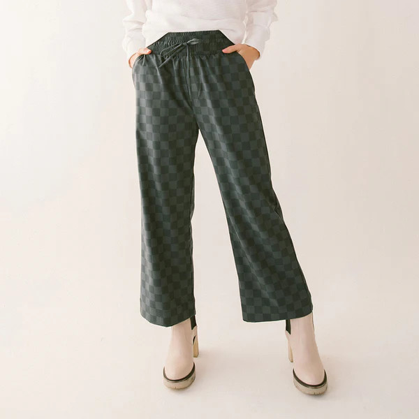 Audrey Wide Leg Pants, Slate Checkers | Albion Fit