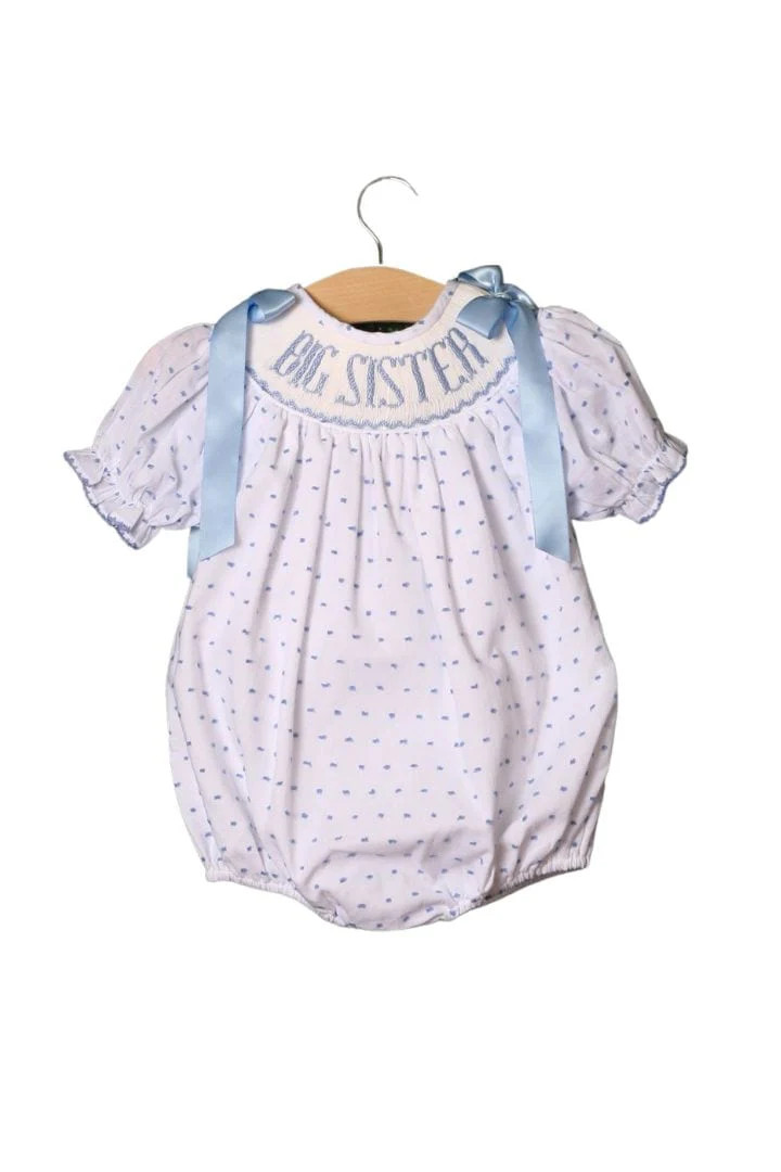 Smocked BLUE Swiss Dot Big Sister Bubble | The Smocked Flamingo