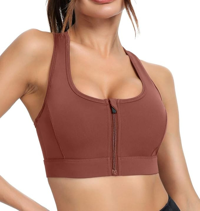 VUTRU Zip Front Sports Bra Racerback Wireless Workout Yoga Bra Padded Bra Top | Amazon (US)